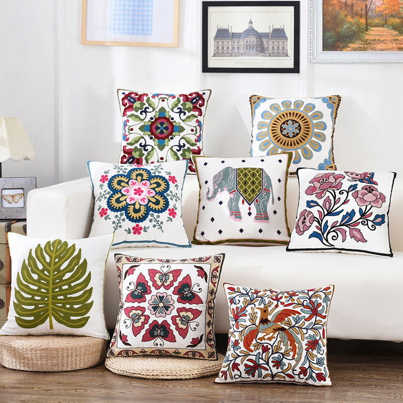 Embroidered Floral Cushion Cover for Home Decor